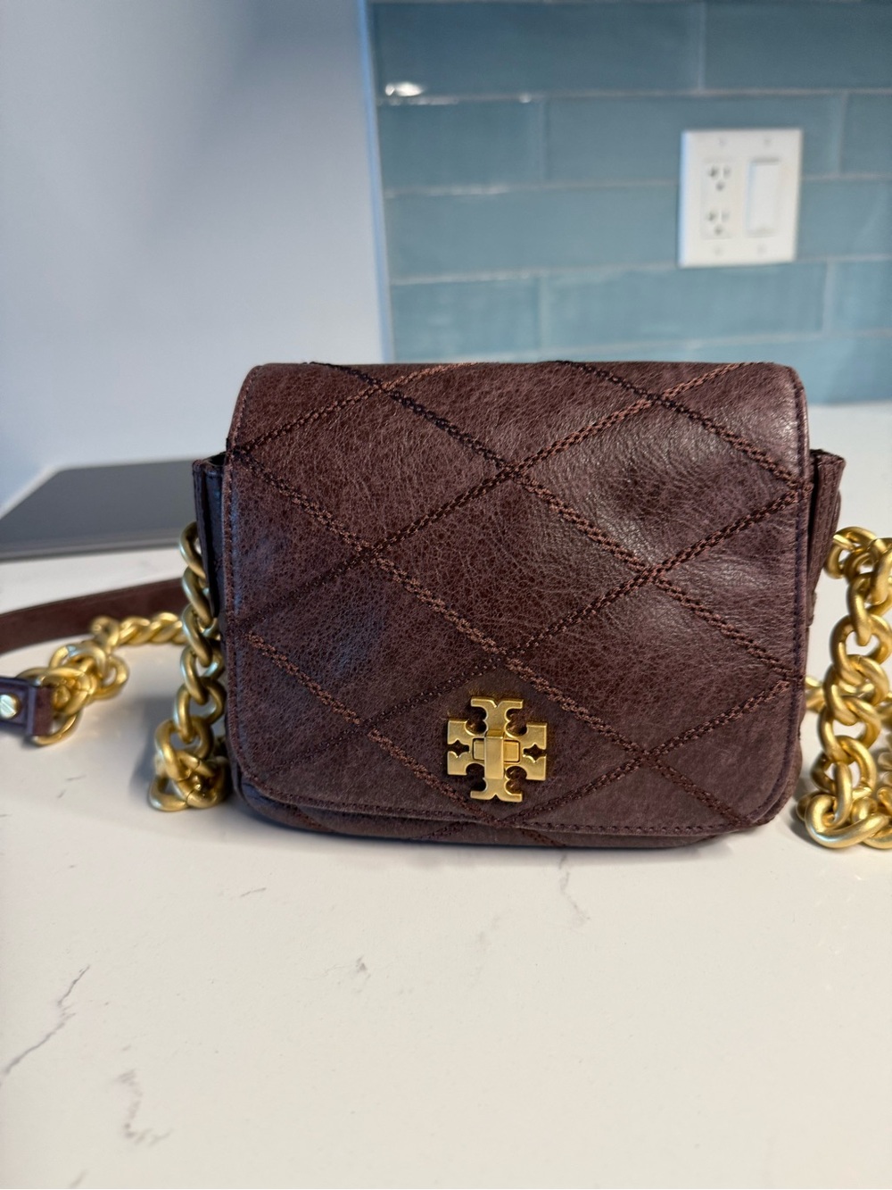 Tory Burch Kira Quilted Mini Crossbody Bag (Burgundy)